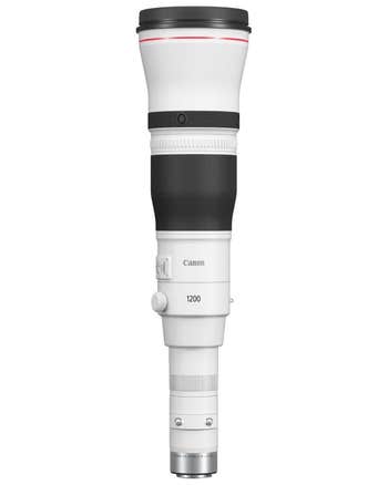 Front view of Canon RF 1200mm f/8L IS USM super-telephoto lens showing controls and 1200 marking