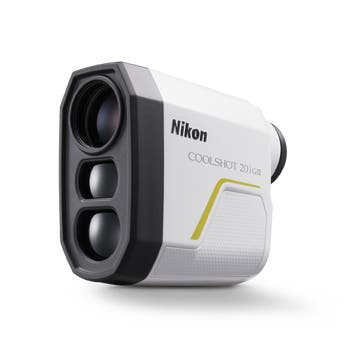 Nikon COOLSHOT 20i GIII compact white laser golf rangefinder, front three-quarter view