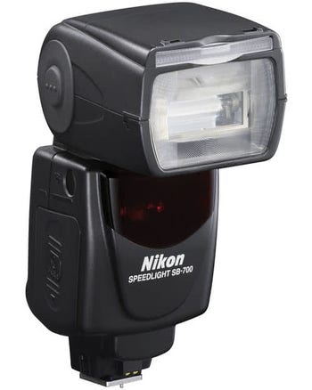 Nikon SB-700 Speedlight Flash angled view showing flash head and red front panel