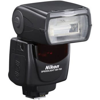 Nikon SB-700 Speedlight Flash angled view showing flash head and red front panel