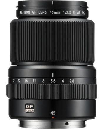 Front view of Fujifilm GF 45mm F2.8 R WR wide-angle medium format lens
