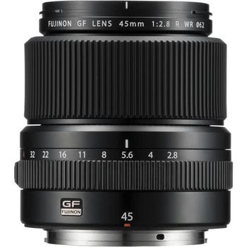 Front view of Fujifilm GF 45mm F2.8 R WR wide-angle medium format lens