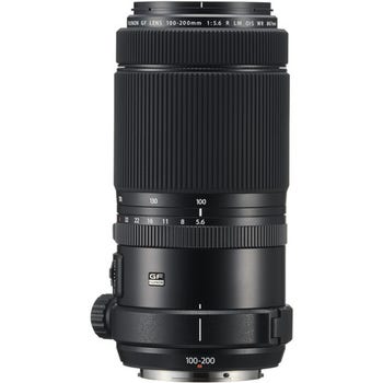 Front view of Fujifilm GF 100-200mm f/5.6R LM OIS WR medium format telephoto zoom lens