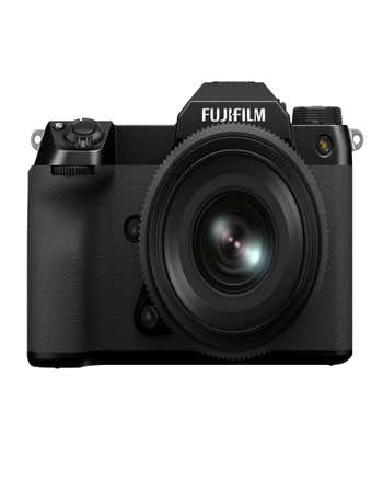 Fujifilm GFX 50S II medium format camera kit front view with 35-70mm f/4.5-5.6 WR lens attached