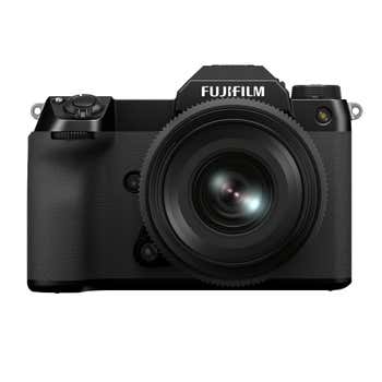 Fujifilm GFX 50S II medium format camera kit front view with 35-70mm f/4.5-5.6 WR lens attached