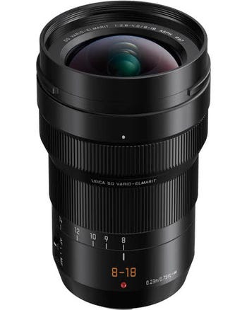 Panasonic Leica DG Vario-Elmarit 8-18mm f/2.8-4.0 ASPH wide-angle zoom lens, front view