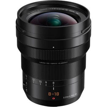 Panasonic Leica DG Vario-Elmarit 8-18mm f/2.8-4.0 ASPH wide-angle zoom lens, front view