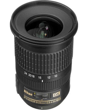 Nikon AF-S DX NIKKOR 10-24mm f/3.5-4.5G ED ultra-wide zoom lens, front view