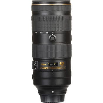 Front view of Nikon AF-S NIKKOR 70-200mm f/2.8E FL ED VR telephoto zoom lens, showing zoom and focus rings