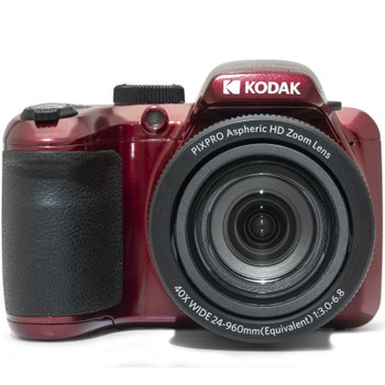 Front view of red Kodak Astro AZ405 digital camera with 40x wide zoom lens