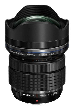 Front view of Olympus M.Zuiko 7-14mm f/2.8 PRO ultra-wide zoom lens