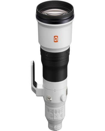 Sony FE 600mm f/4 GM OSS super-telephoto E-mount lens standing upright with tripod collar
