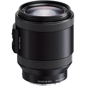 Sony E PZ 18-200mm f/3.5-6.3 OSS power zoom lens for APS-C E-mount cameras, front angled view