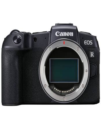 Canon EOS RP mirrorless camera body front view showing full-frame sensor and RF lens mount