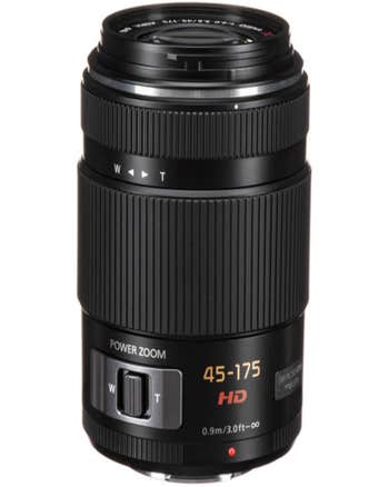 Panasonic Lumix G X Vario PZ 45-175mm f/4-5.6 ASPH Power OIS telephoto zoom lens, front side view