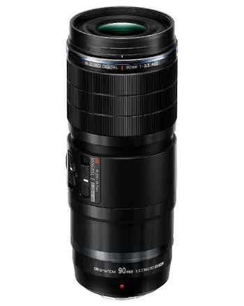 OM System M.Zuiko Digital ED 90mm f/3.5 Macro IS Pro telephoto macro lens, front view