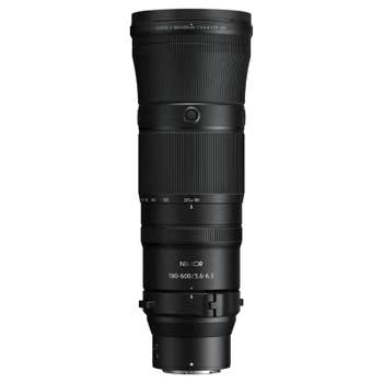 Nikon Nikkor Z 180-600mm f/5.6-6.3 VR super-telephoto zoom lens, front view on white background
