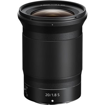 Front view of Nikon Nikkor Z 20mm f/1.8 S wide-angle prime lens standing upright
