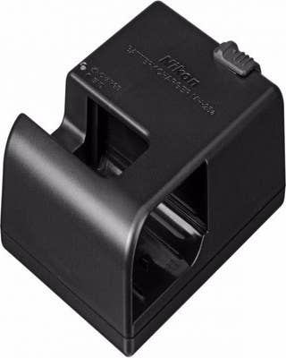 Nikon MH-25A battery charger for EN-EL15 camera batteries, angled front view on white background