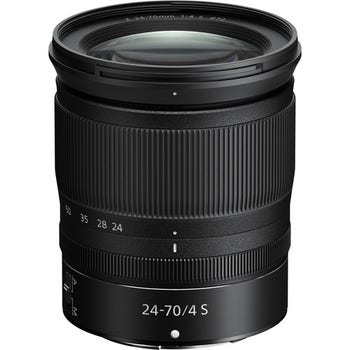 Nikon Z 24-70mm f/4 S zoom lens, front angled view showing zoom ring and 24-70mm focal length markings