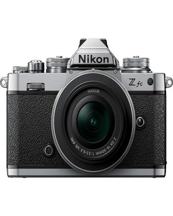 Front view of Nikon Z fc mirrorless camera with NIKKOR Z DX 16-50mm VR lens