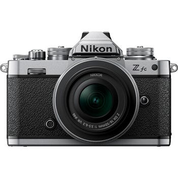 Front view of Nikon Z fc mirrorless camera with NIKKOR Z DX 16-50mm VR lens