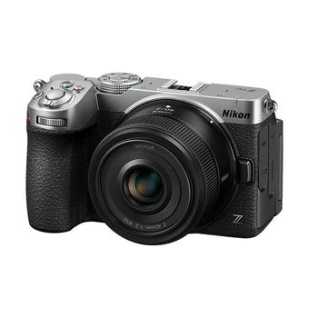 Nikon Z5 IIC silver mirrorless camera with NIKKOR Z 40mm f/2 lens, front view