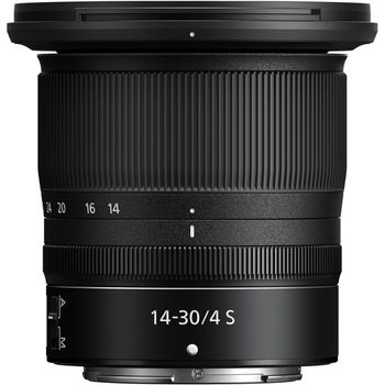Front view of Nikon Z 14-30mm f/4 S ultra-wide-angle zoom lens for Nikon Z mirrorless cameras
