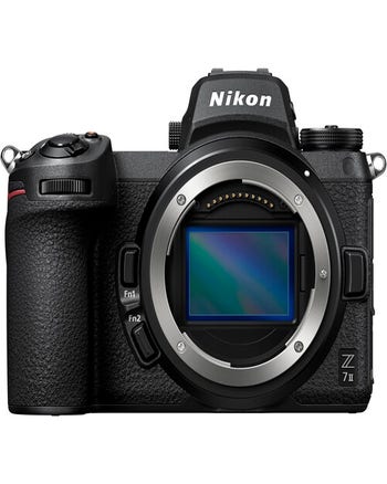 Front view of Nikon Z7 II mirrorless camera body with full-frame sensor exposed