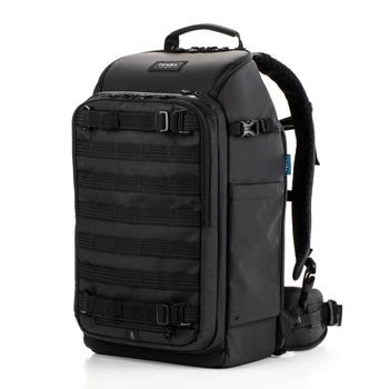 Tenba Axis V2 24L black camera backpack with MOLLE front panel and padded shoulder straps