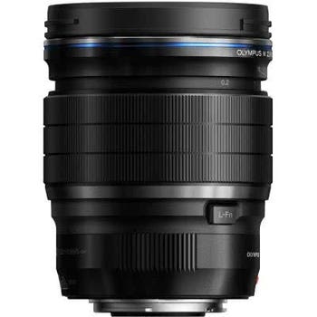 Side view of Olympus M.ZUIKO PRO 17mm f/1.2 black wide-angle prime lens
