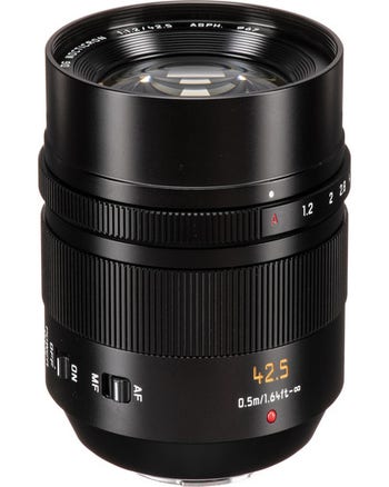 Panasonic Leica DG Nocticron 42.5mm f/1.2 ASPH Power OIS portrait lens, front side view