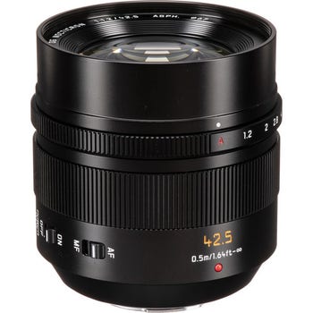 Panasonic Leica DG Nocticron 42.5mm f/1.2 ASPH Power OIS portrait lens, front side view