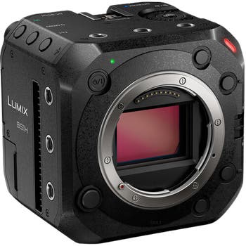 Panasonic Lumix BS1H full frame cinema box camera front angle showing sensor and lens mount