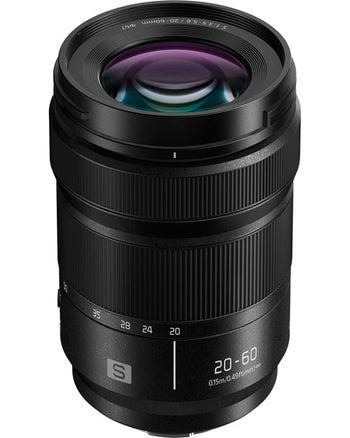 Panasonic Lumix S 20-60mm f/3.5-5.6 standard zoom lens, front view showing zoom markings and L-mount
