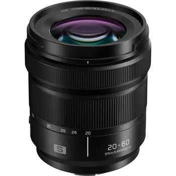 Panasonic Lumix S 20-60mm f/3.5-5.6 standard zoom lens, front view showing zoom markings and L-mount