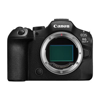 Canon EOS R6 Mark III mirrorless camera body only, front view showing full-frame sensor and lens mount