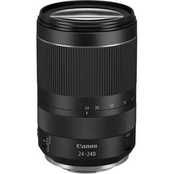 Canon RF 24-240mm f/4-6.3 IS USM zoom lens standing upright, showing zoom and control rings