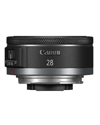 Side view of Canon RF 28mm f/2.8 STM ultra-compact pancake lens for EOS R mirrorless cameras