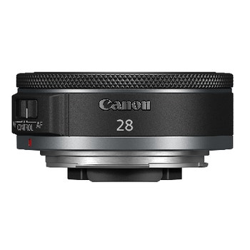 Side view of Canon RF 28mm f/2.8 STM ultra-compact pancake lens for EOS R mirrorless cameras