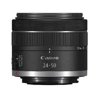 Canon RF 24-50mm f/4.5-6.3 IS STM lens front side view on white background
