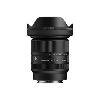 Sigma 20-60mm f/2.8-4 DG Contemporary Sony E-mount lens with hood, front view