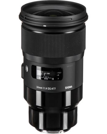 Sigma 24mm f/1.4 DG HSM Art wide-angle prime lens for Leica L-Mount, front angled product view