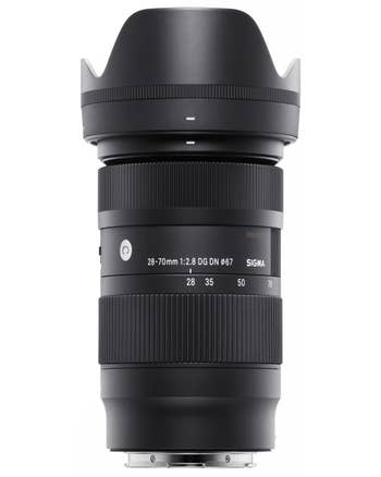 Sigma 28-70mm f/2.8 DG DN Contemporary zoom lens for Leica L-Mount with hood, front view