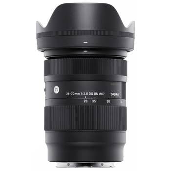 Sigma 28-70mm f/2.8 DG DN Contemporary zoom lens for Leica L-Mount with hood, front view