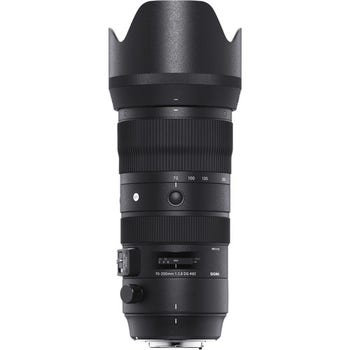 Sigma 70-200mm f/2.8 DG OS HSM Sports Lens for Nikon F with hood, front view on white background
