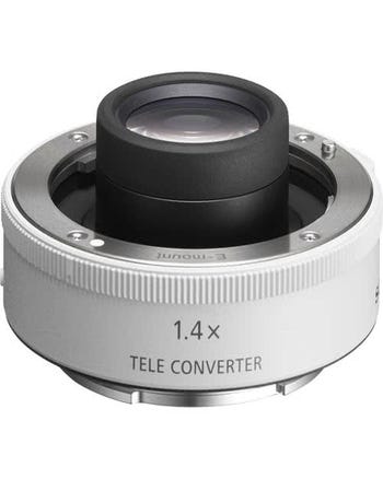 Front angled view of Sony FE 1.4x Teleconverter SEL14TC on white background