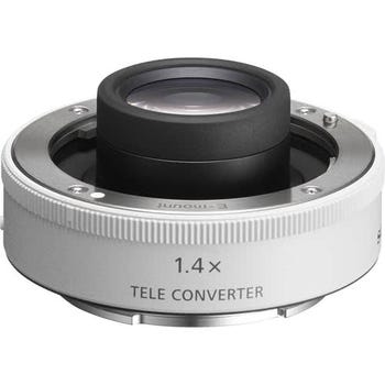 Front angled view of Sony FE 1.4x Teleconverter SEL14TC on white background