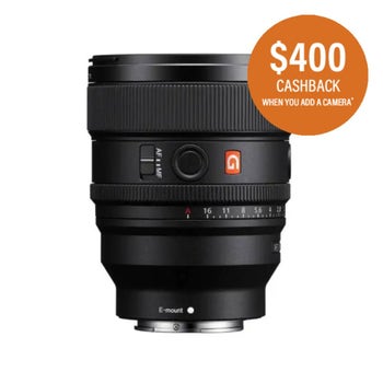 Sony FE 85mm f/1.4 GM II G Master lens front view with aperture and AF controls