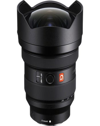 Front view of Sony FE 12-24mm f/2.8 GM ultra-wide zoom lens for Sony E-mount cameras